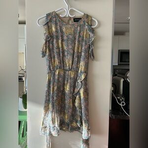 The Kooples Asymmetrical Floral Dress - green and gold